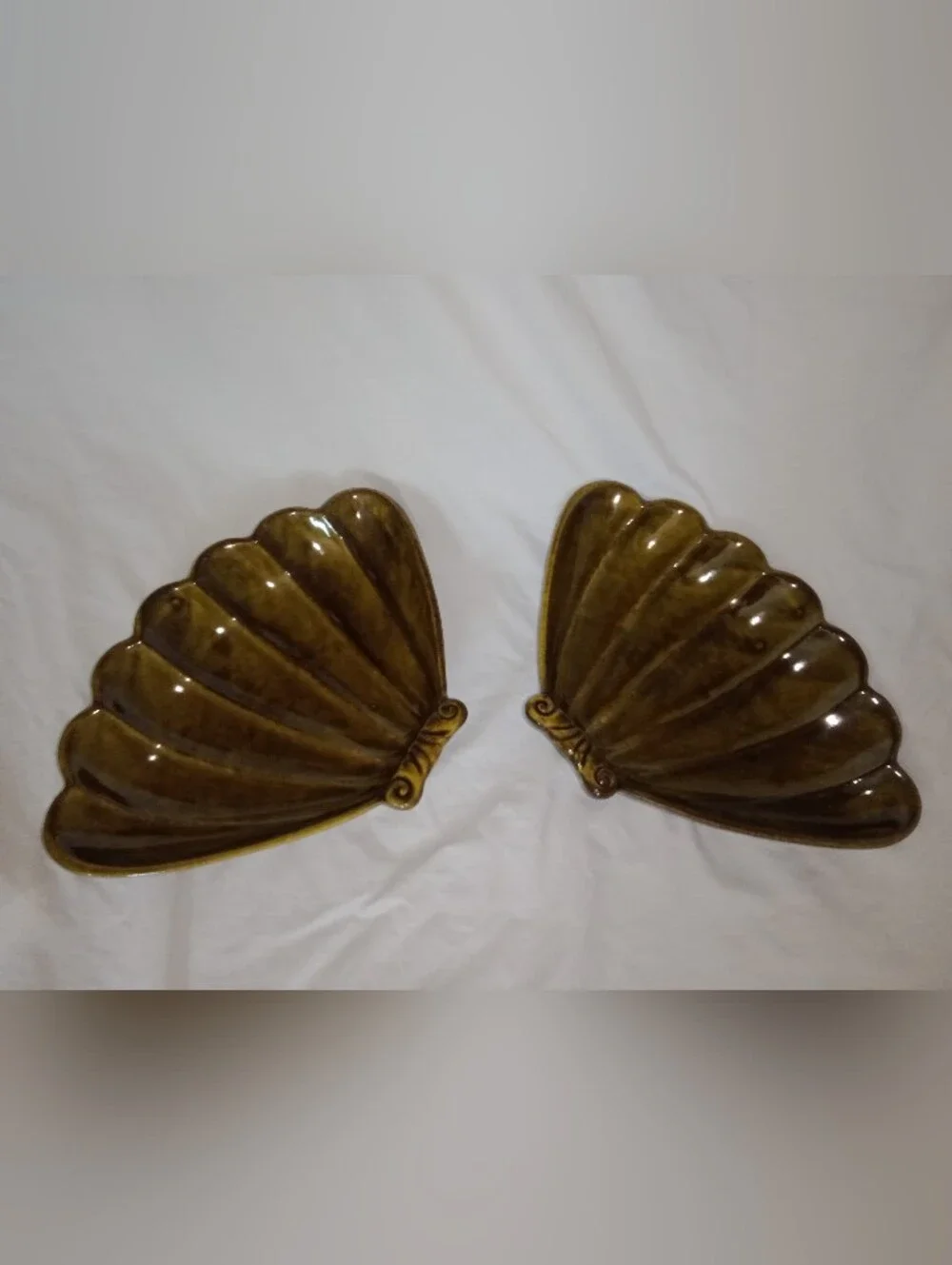 Vintage Ceramic California Pottery USA Fan Snack Dish Set of 2 MCM Mid Century